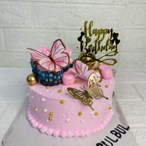 Blush Pink Butterfly Cake with Golden Accents: The Perfect Birthday Treat